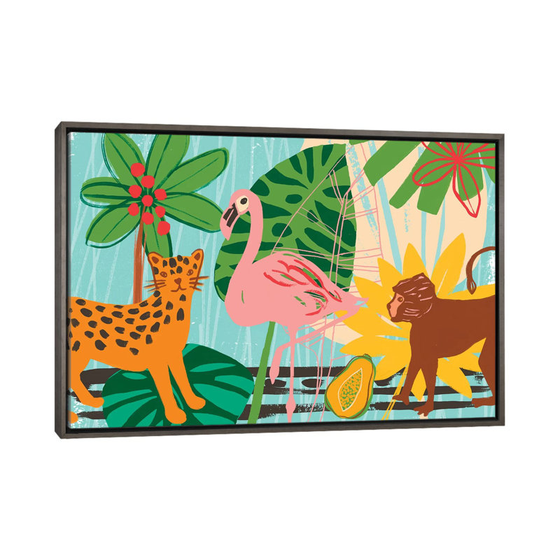 Collection graphique Jungle - impression, Pas de tapis, H 40 po x l 60 po x 1,5 po, Toile encadrée de bois rustique foncé