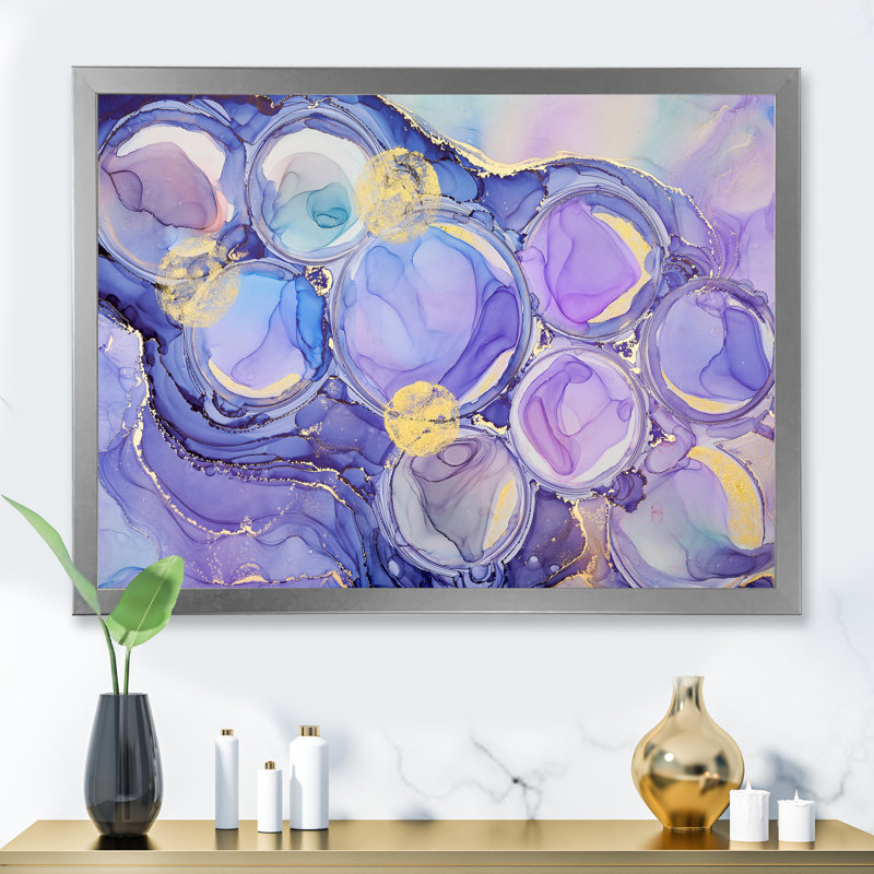 Mauve luxueux abstrait fluide VI - peinture sur toile, H 30 po x l 40 po x P 1,5 po, Cadre photo argenté