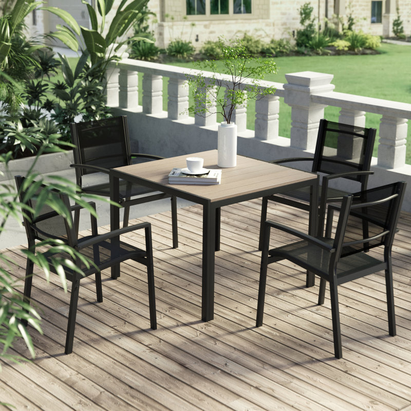 5-Piece Patio Dining Chair Sets PVC-coated polyester Bistro Chairs with Dining Table, Black