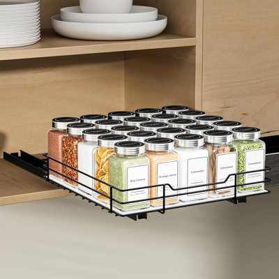 1 Tier Pull Out Spice Rack, Spice Organizer for Cabinet, Kitchen and Pantry, Fits Spices