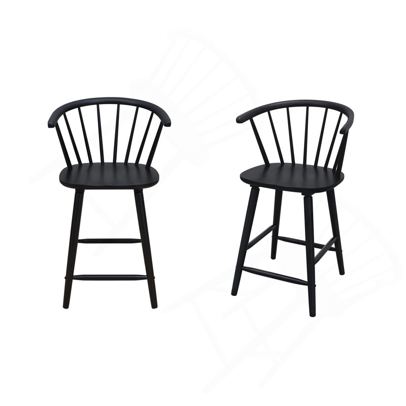 2Pc Black Contemporary Counter Height Stool Chair Spindle Back Wooden