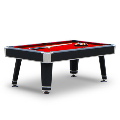 Table de billard 7 pi Hathaway Jupiter pour salle de jeux - coins chromés, niveleurs de pieds intégrés et retour de balle - comprend queues, boules, craie, pinceau et triangle - feutre rouge avec finition noire