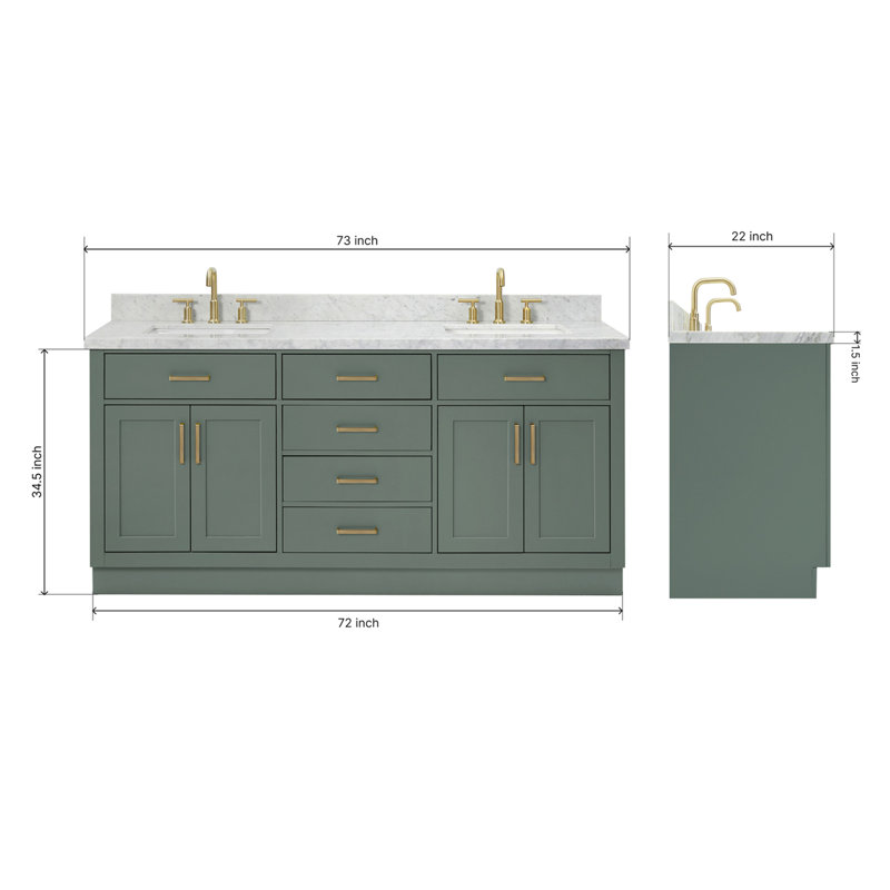 ARIEL HEPBURN 73 IN DOUBLE RECTANGLE SINK VANITY 1,5 IN, Rectangular, Vintage Green, 73"