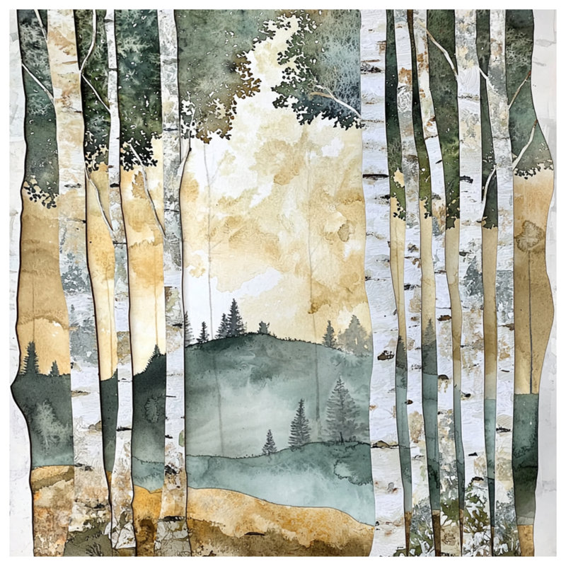 Birch Tree Forest Landscape Double Sided Throw Pillows, 14 x 14 inches