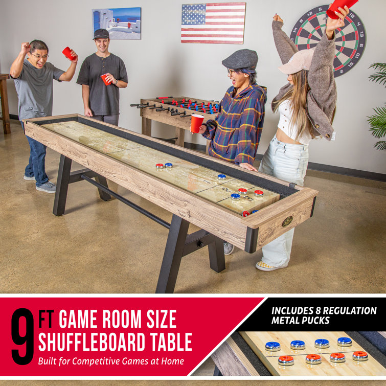 GoSports Premium 9 ft Shuffleboard Table with 8 Pucks, Shuffleboard Wax ...