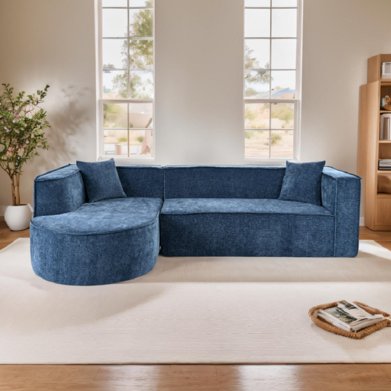 Canapé modulaire de style moderne de 109,2 po, canapé modulaire en éponge, canapé modulaire en forme de L avec un design incurvé élégant et un tissu chenille luxueux, deux coussins décoratifs