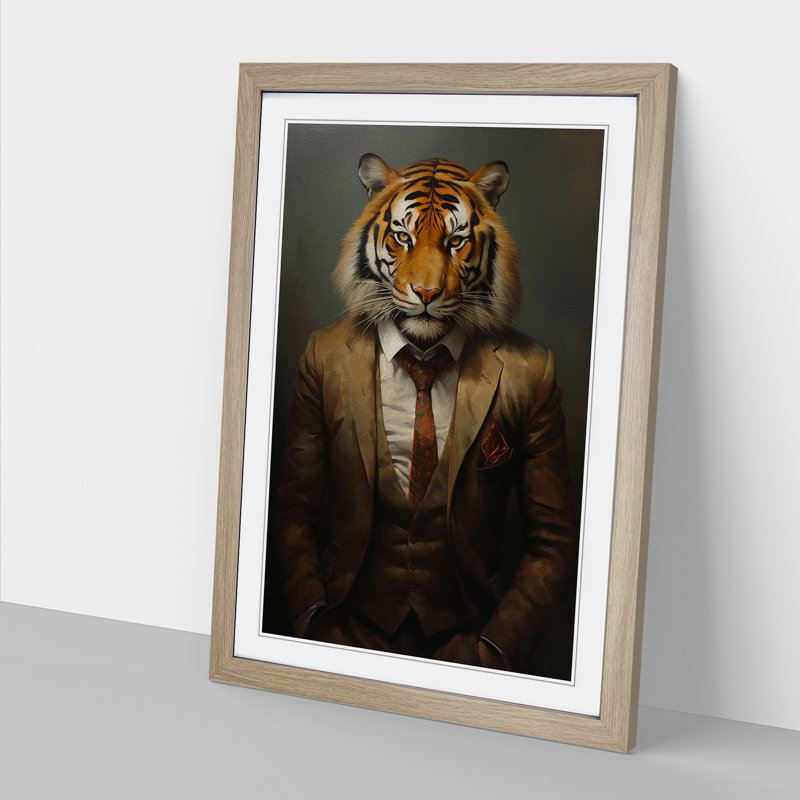 Tiger in a Suit Painting No.2 1 Piece Single Picture Frame Wall Art, 64cm H x 46cm W x 2cm D, Oak