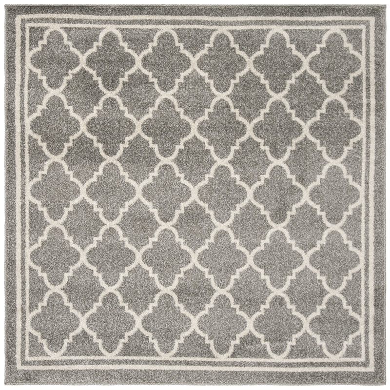 Tapis géométrique Ammundsen, Carré 9 pi, Gris foncé / beige
