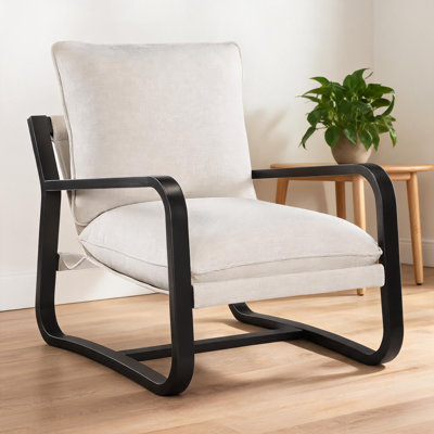 Fauteuil d'appoint en lin et polyester beige pour siège décontracté moderne avec structure en métal