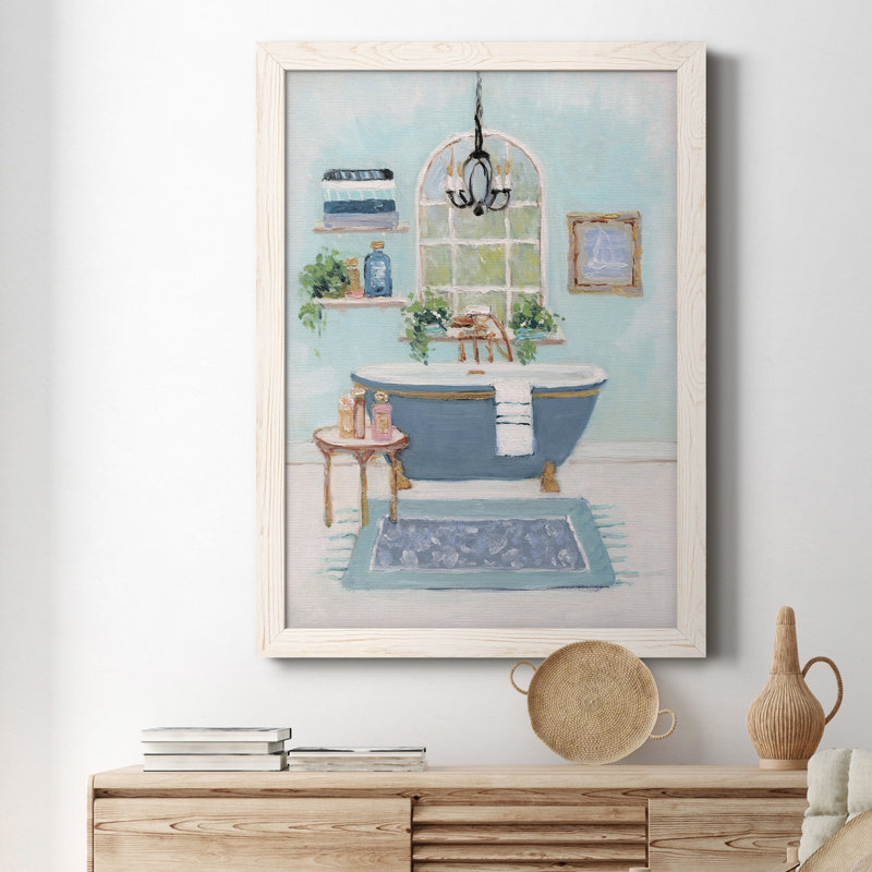 «Blue Bath I», peinture sur toile encadrée, H 31,5 po x l 23,5 po x P 1,5 po, Blanc