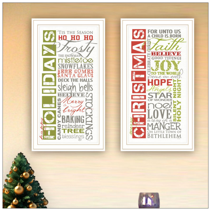 Trendy Decor 4U 2- Piece Vignette Happy Holidays Wall Art For Living Room, Bedroom Wall Art Print For Home Decor By Marla Rae