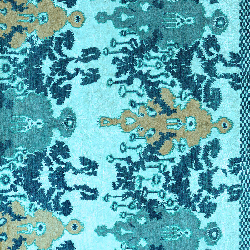 Tapis bleu / bleu sarcelle abstrait en polyester tissé à la machine, Carré 7 pi