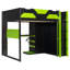 Lit mezzanine double en bois avec bureau, tablettes multiples, USB et lumière RVB, vert