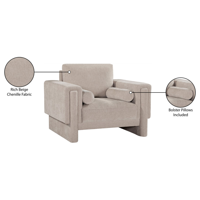 Izziah Upholstered Armchair, Beige Chenille Fabric