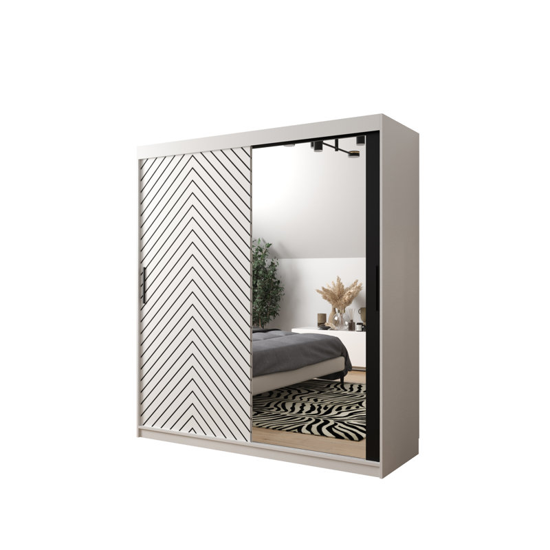 Aroldo 2 Door Manufactured Wood Wardrobe, 200cm H x 180cm W x 62cm D, White