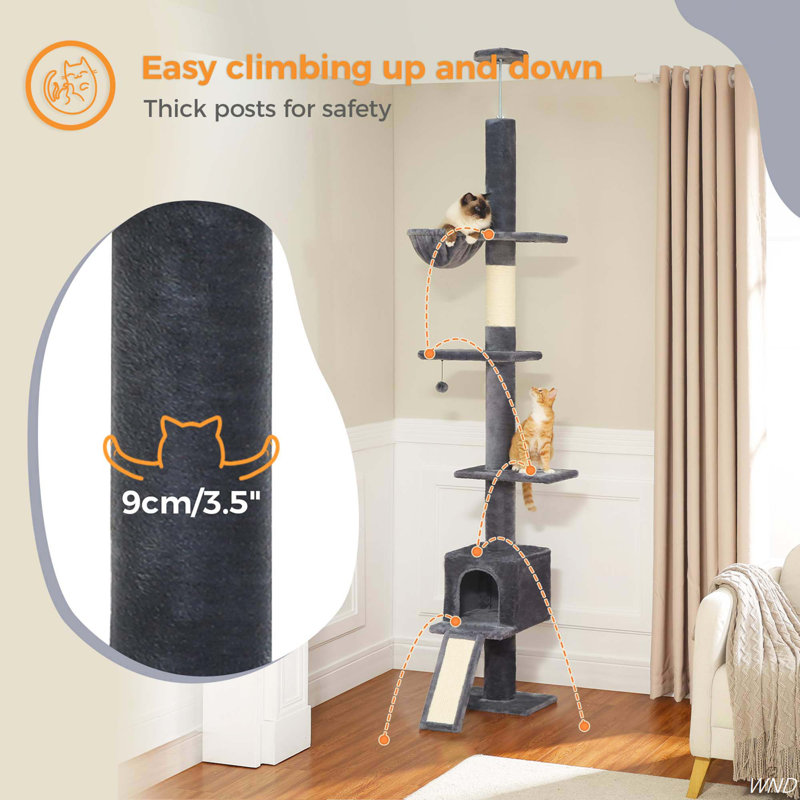 Dark Gray Adjustable Height 5-Tier Cat Tree Tower with Sisal Scratching Post