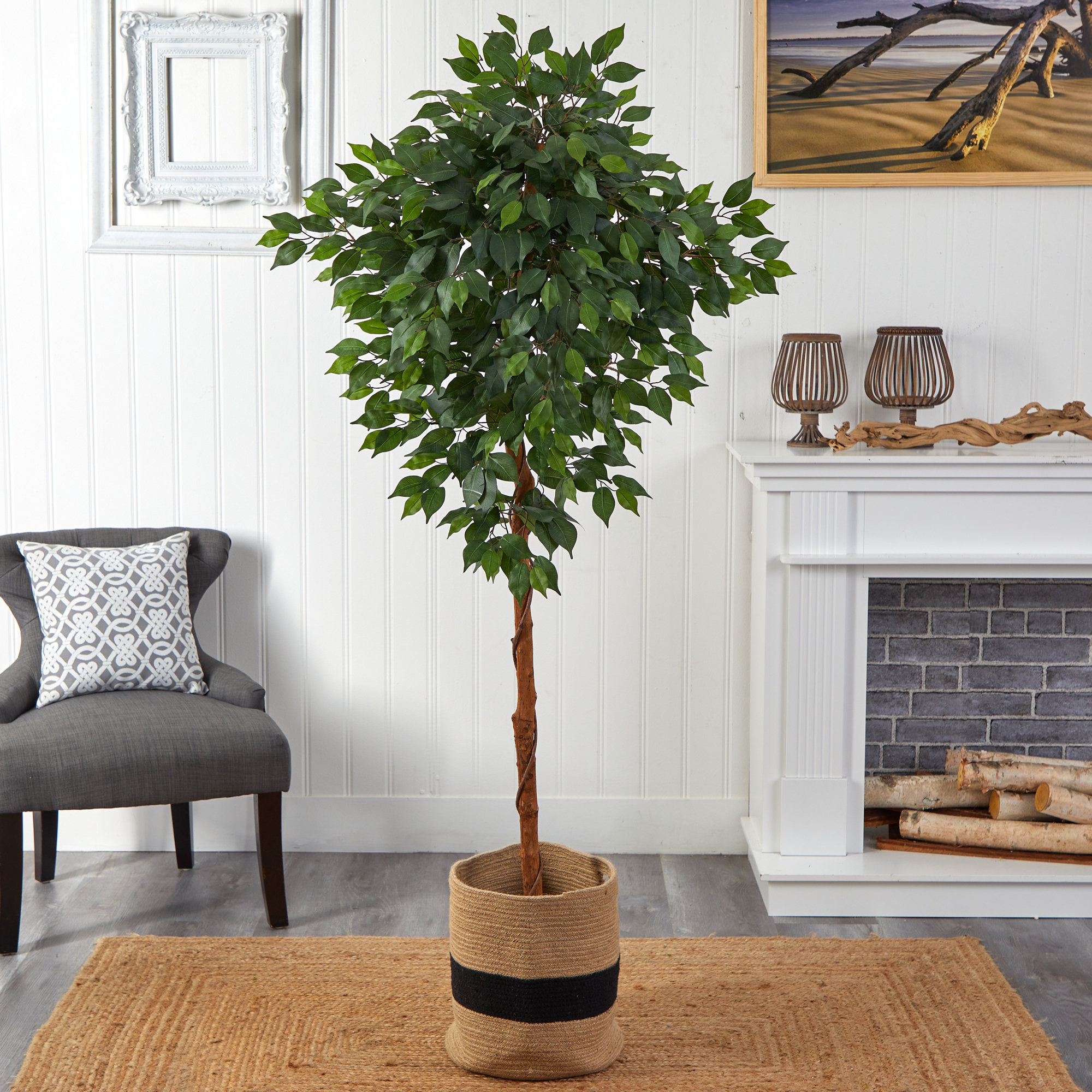 Primrue Arballo 72'' Faux Ficus Tree in Cotton Basket | Wayfair