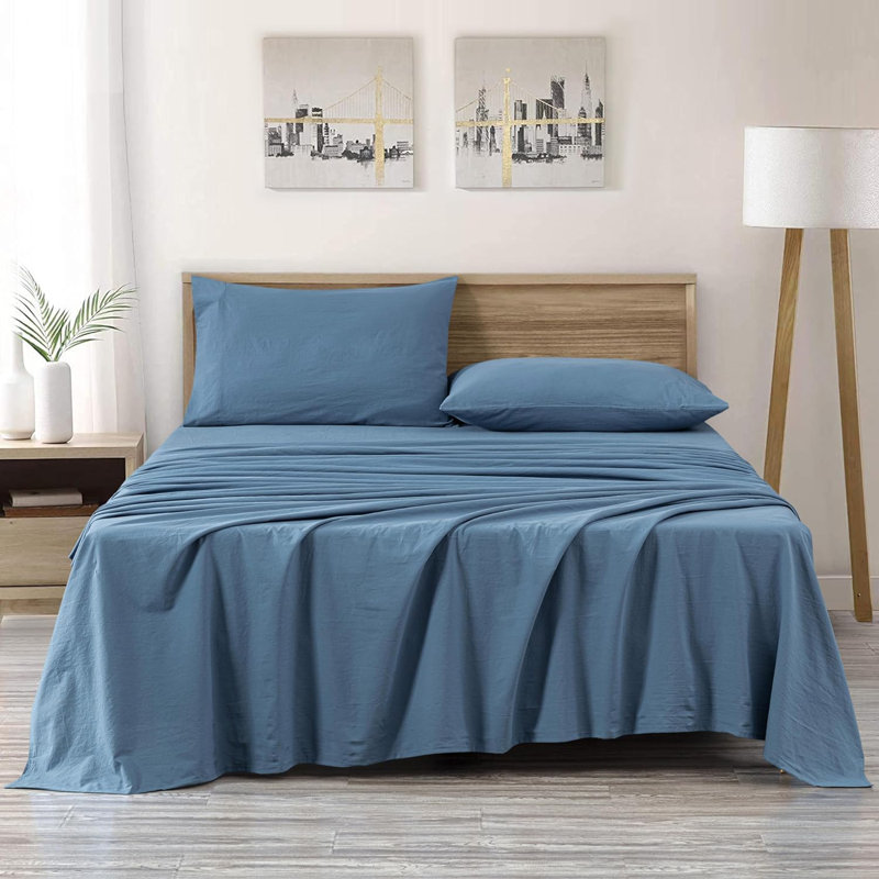 Nurit 100% Washed Cotton Sheet Set, Queen, Blue