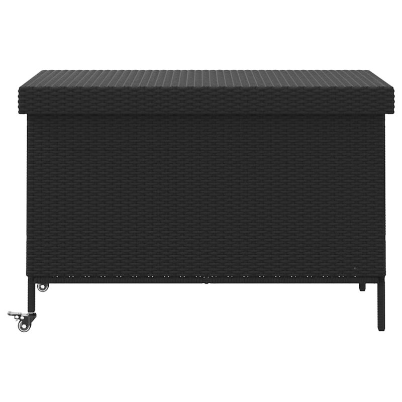 Garden Storage Box With Wheels 110X55x73 Cm Poly Rattan, Black