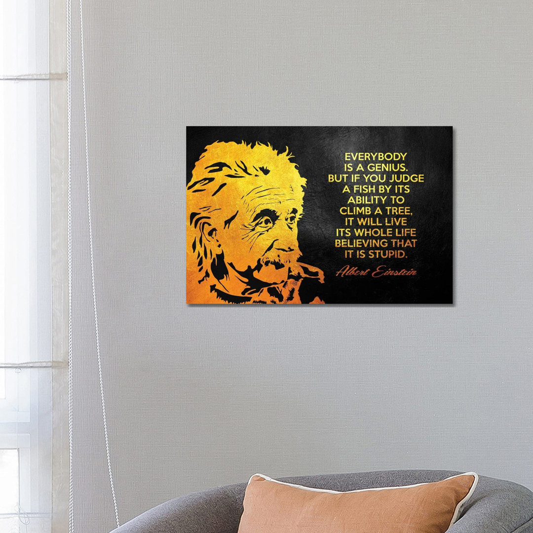 Albert Einstein Genius Quote by Adrian Baldovino - Wrapped Canvas Print