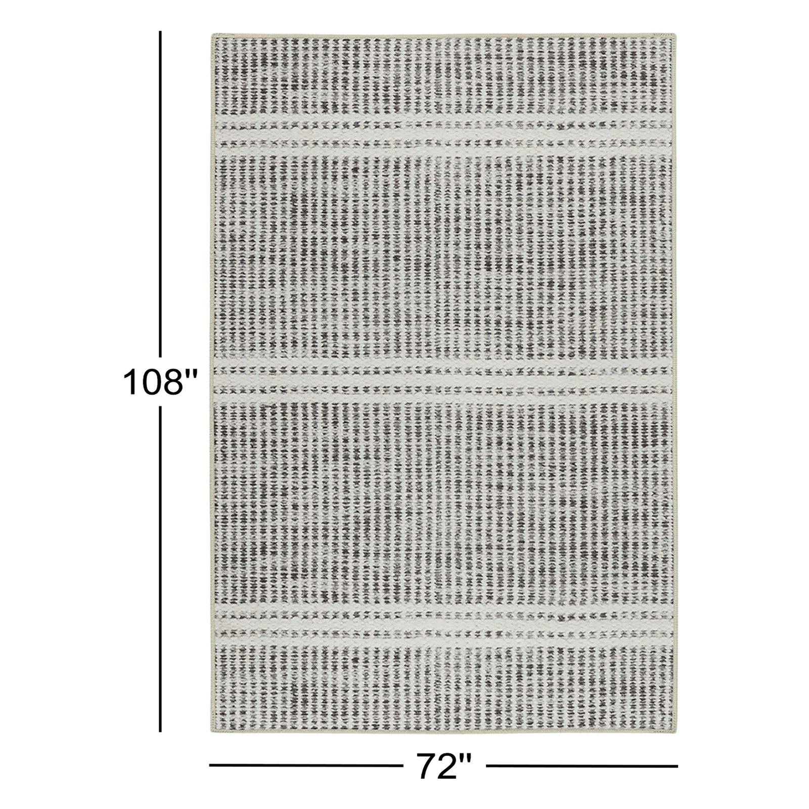 Malta Grey Machine Washable Striped Rug, Rectangle 6' x 9'
