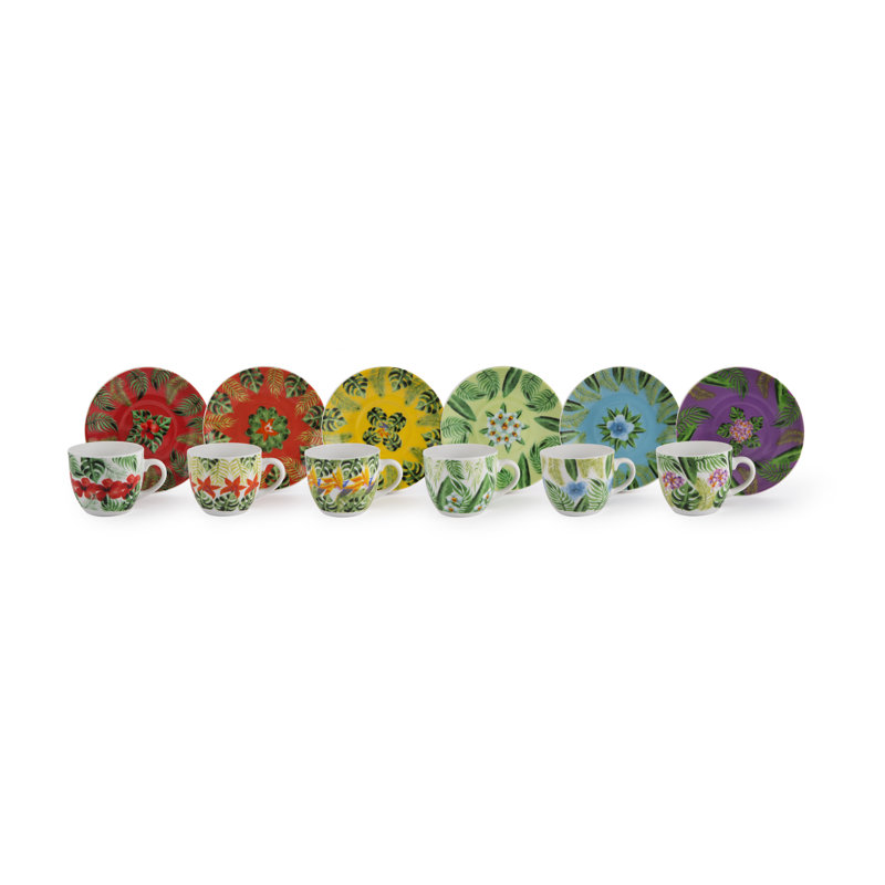 Mandala Tropical Porcelain Espresso Cup and Saucer