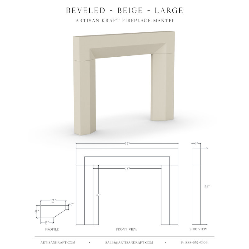 Encadrement de cheminée biseauté en pierre, Beige, H 54 po x l 72 po x P 6 po