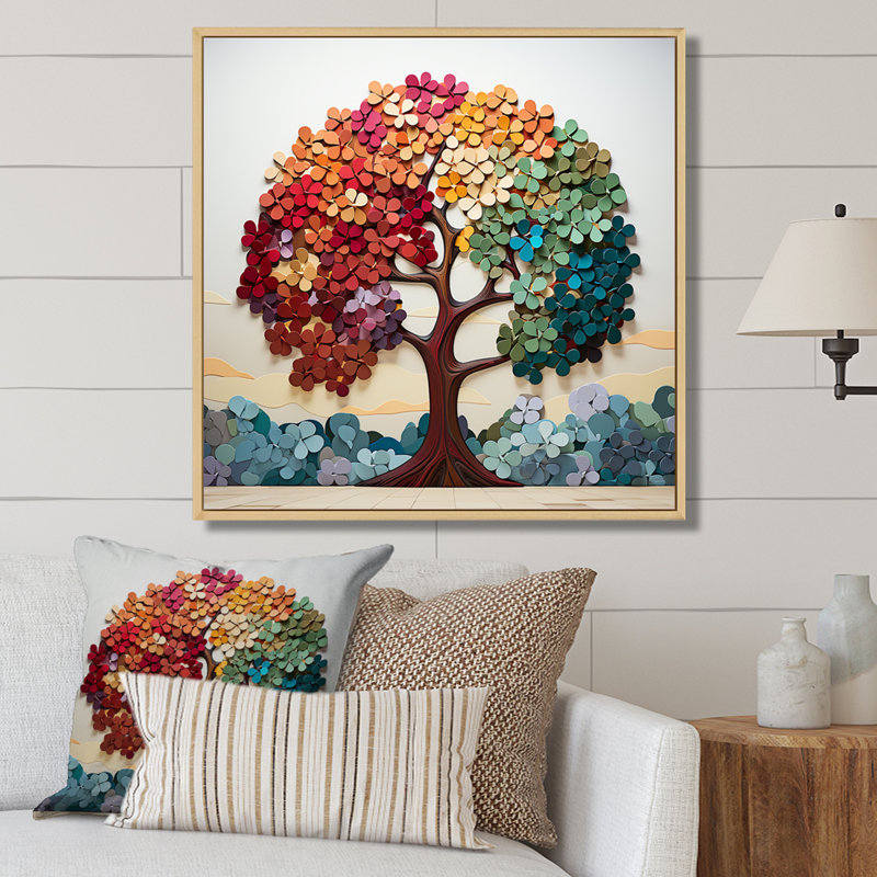 Arbre de Bassan américain coloré et harmonie III - arbre, art mural, Brun, H 36 po x l 36 po