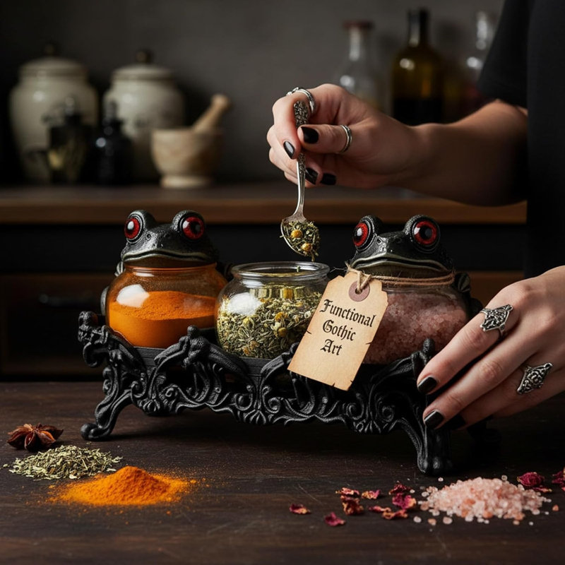 Spice Jars Witch Spice Jar Set - Gothic Style Iron Base Glass Spice Jars - Kitchen Decor Spice Storage Jars