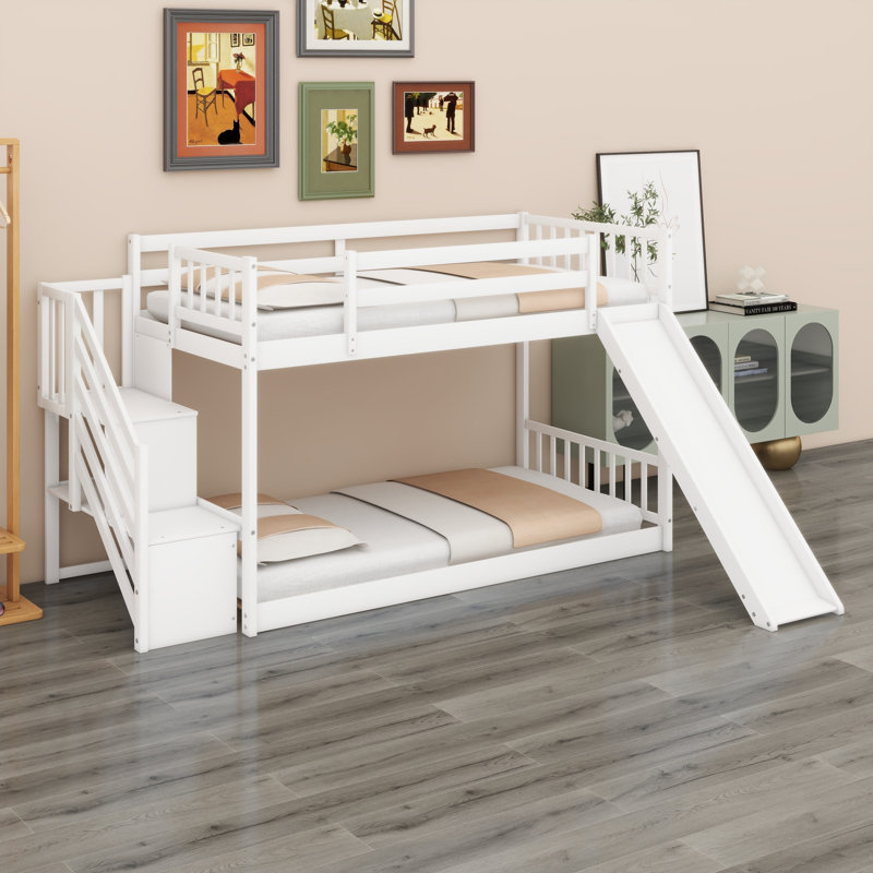 Bunk Bed With Slide And Stairway, White