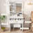 Vanity Table with Mirror & Adjustable LED Lights, Power Outlet, Hairdryer Holder & Stool – Compact Dressing Desk for Small Bedrooms(White)-2093827572