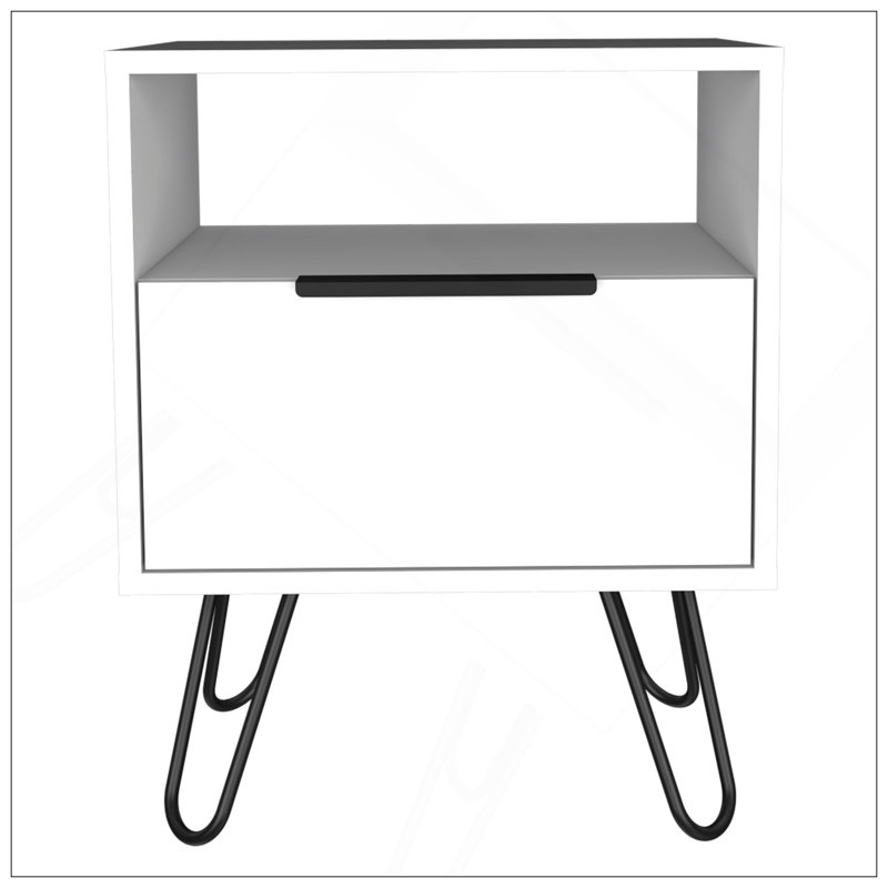 Table de chevet Vienna, tablettes, pieds en épingle à cheveux, Blanc