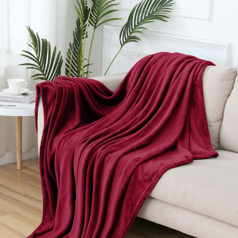 Carsonhill Reversible Mink Faux Fur Plush Fleece Throw/ Blanket, Burgundy, W200 x L240cm