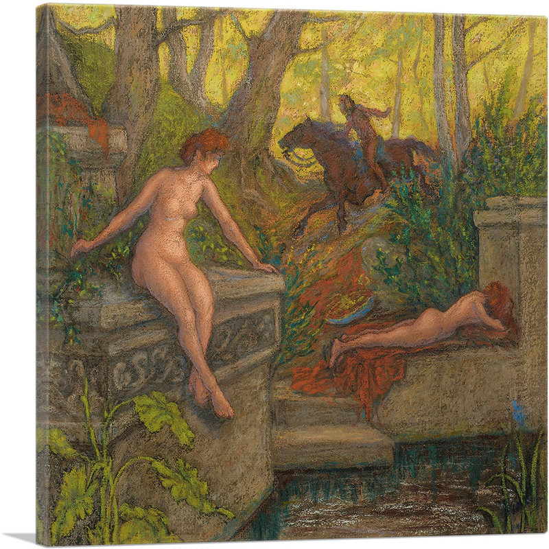 «Deux Nymphes Surprises Par Un Cavalier 1905» par Paul Ranson, reproduction d'art sur toile tendue