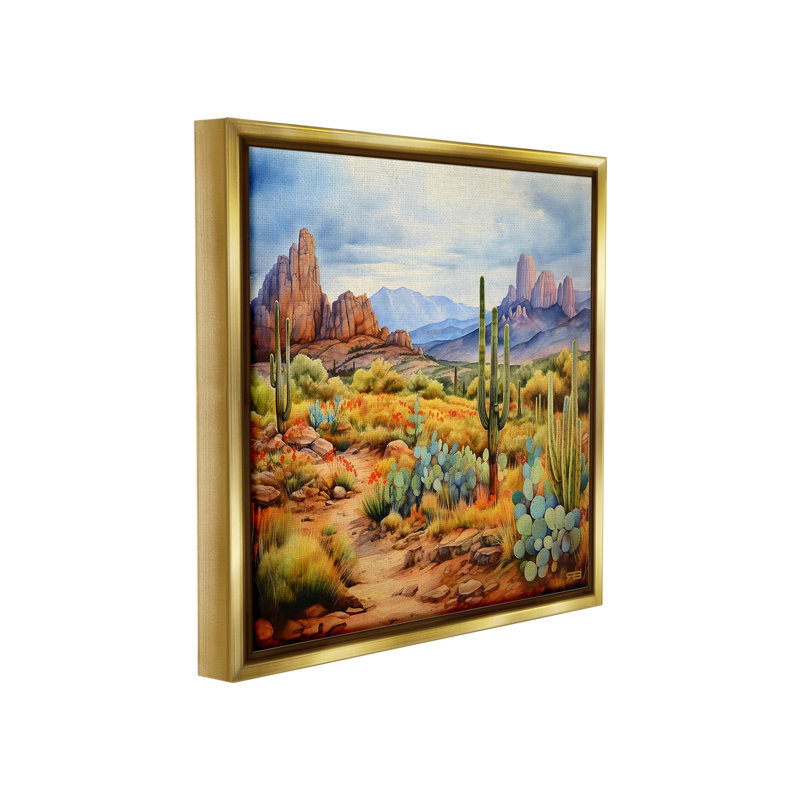 "Vast Desert Mesa" par RB sur toile, Cadre flottant métallique doré, H 18 po x l 18 po