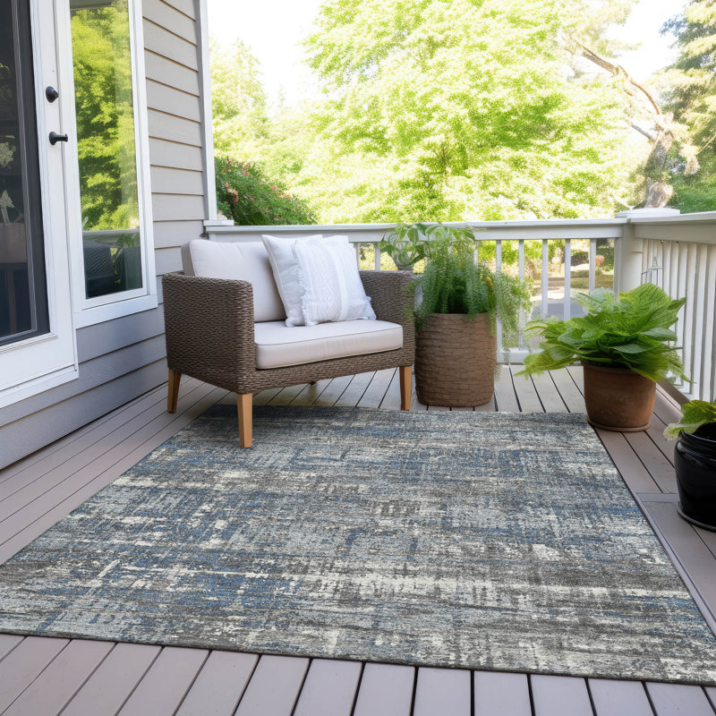 Machine Washable Indoor/Outdoor Xhevrie Denim Rug, Rectangle 10' x 14'
