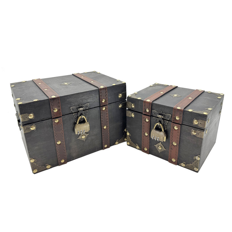 Grey Wooden Treasure Box Set with Lock
