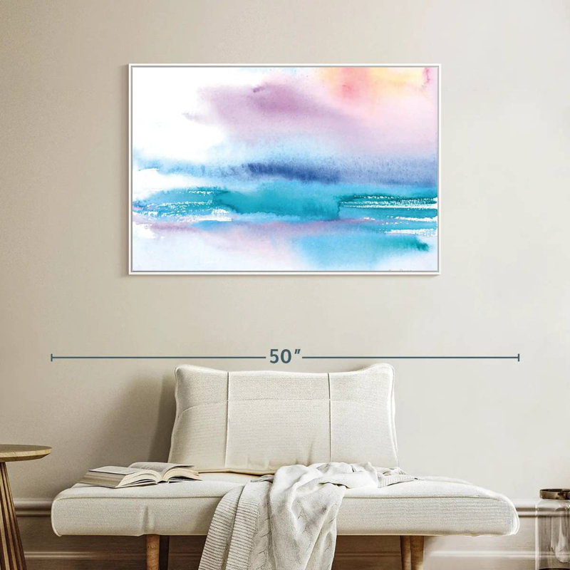 Coucher de soleil délavé, Cadre flottant blanc, 40 po x 27 po