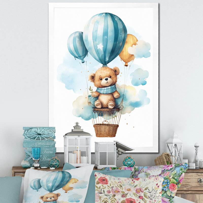«Nursery Bear Cub Children Dreams II», H 40 po x l 30 po x P 1,5 po, Cadre simple blanc