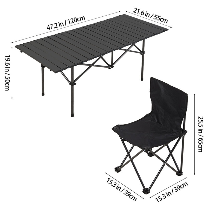 Rectangular Folding Table with 4 Chairs, 50cm H x 210cm W x 55cm D