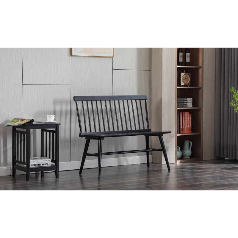 Siège de jardin moderne en bois d'hévéa de couleur unie de 41 po avec coussin de protection Yatts, Noir