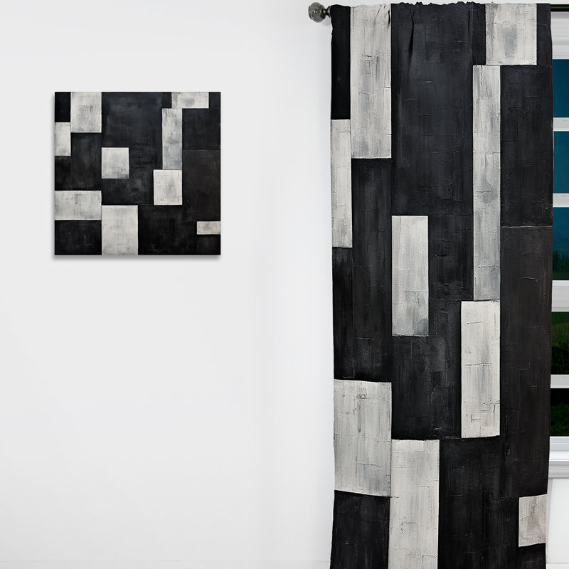 Rêve de cuboïdes noir et blanc - Rideau Shapes - Rideau abstrait occultant - 1 panneaux, 52" W x 120" L