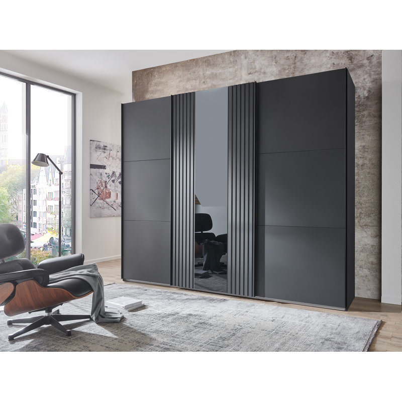 Sahalie 3 Door Manufactured Wood Wardrobe, 216cm H x 300cm W x 65cm D., Graphite