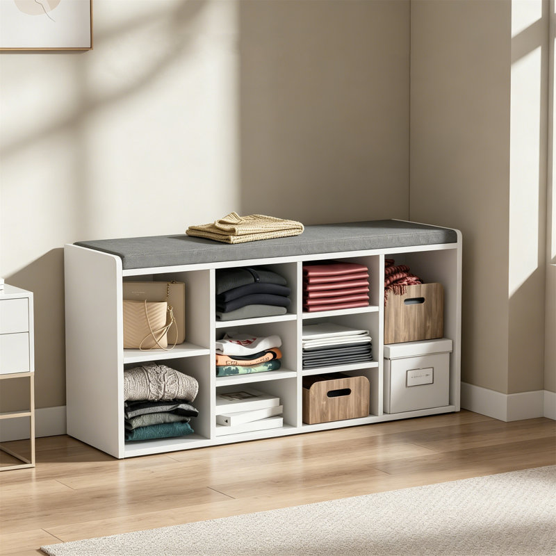 9 Pair Shoe Storage Bench, White