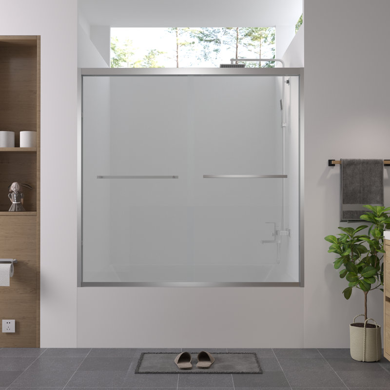 56-60-inch Chrome Aluminum Frame Double Sliding Bathtub Screen, Chrome