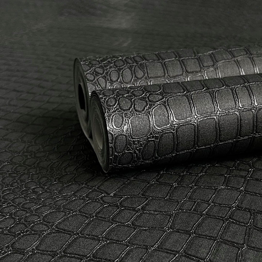 Charcoal Black Textured Wallpaper Non-Pasted Wallpaper 17.7'' x 472.5'' Embossed Contact Paper Dark Wall Decor 3D Embossed Wallpaper Brayden Studio®
