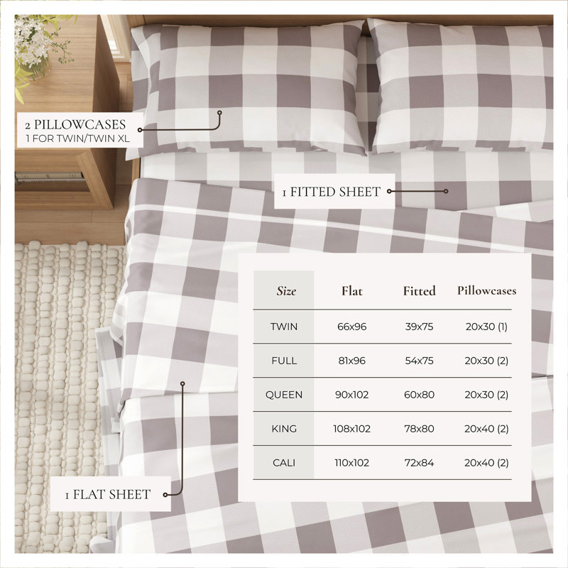 Full Size Gray Cotton Flannel Sheet Set