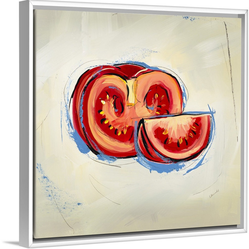 « picnic party iii », peinture sur toile, H 25,7 po x l 25,7 po x p 1,75 po, Cadre flottant blanc