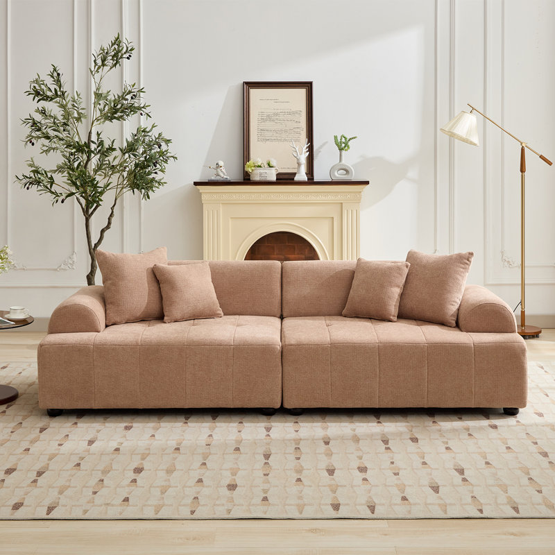 94.5” Wide Modern Style Tufted Sofa, Brown Chenille