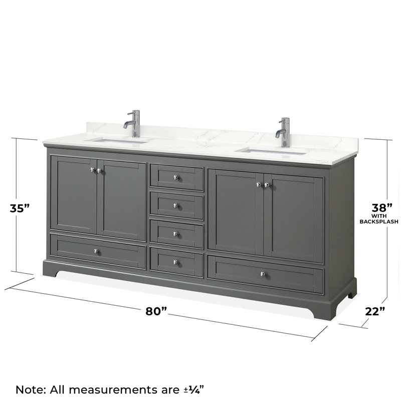 Deborah 80'' Double Bathroom Vanity with Quartz Top, Dark Gray, Giotto Quartz, Polished Chrome